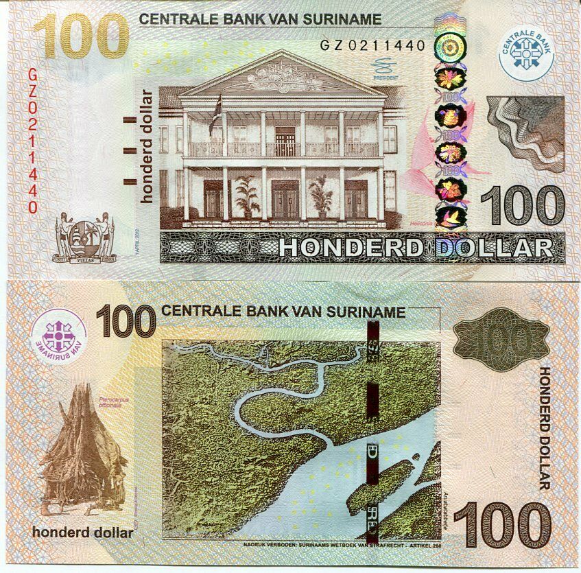Suriname 100 Dollars 2012 P 166 UNC