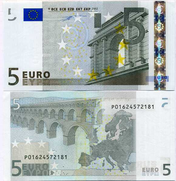 Euro 5 EURO Netherlands 2002 P 1 P Prefix RANDOM PLATE UNC