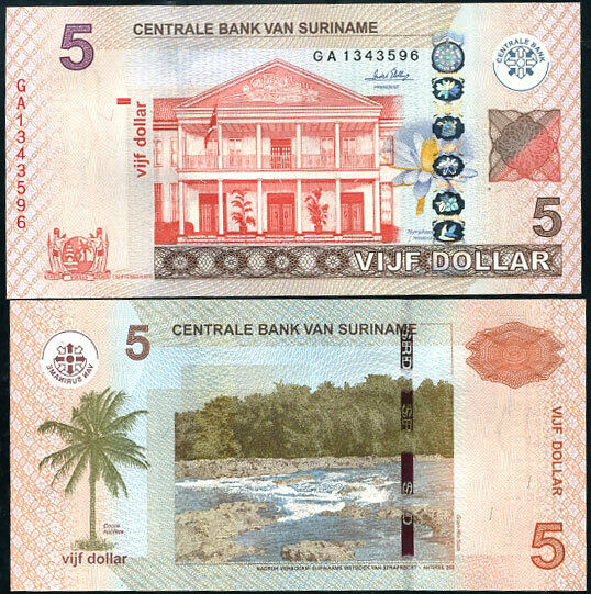 Suriname 5 Dollars 2010 P 162 UNC