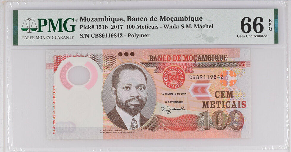 Mozambique 100 Meticais ND 2017 P 151 B Gem UNC PMG 66 EPQ