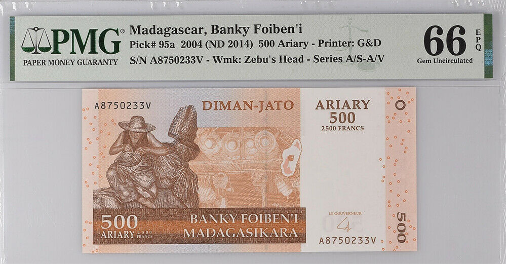 Madagascar 500 Ariary 2004 P 95 a A-V Gem UNC PMG 66 EPQ