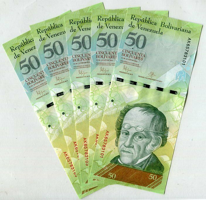 Venezuela 50 Bolivares 2015 P 92 UNC LOT 5 PCS