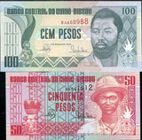 GUINEA BISSAU SET 2 PCS 50 100 PESOS 1990 P 10 11 UNC
