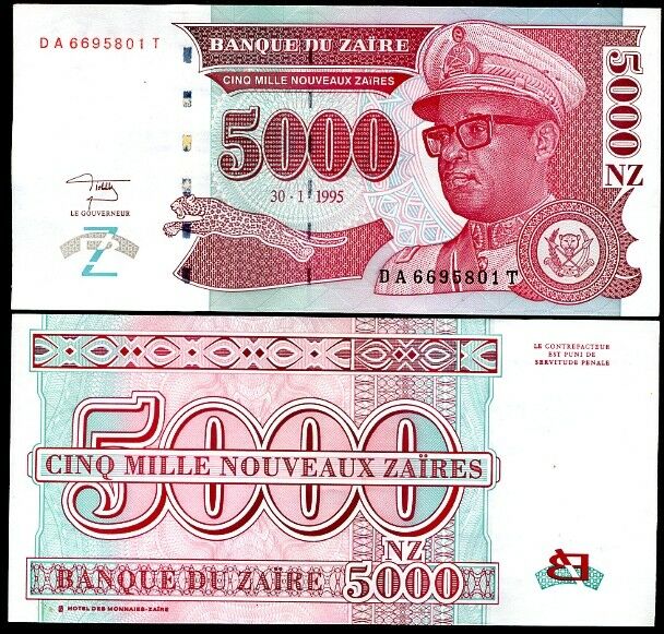 Zaire 5000 Nouveaux Zaires 1995 HDMZ P 69 UNC