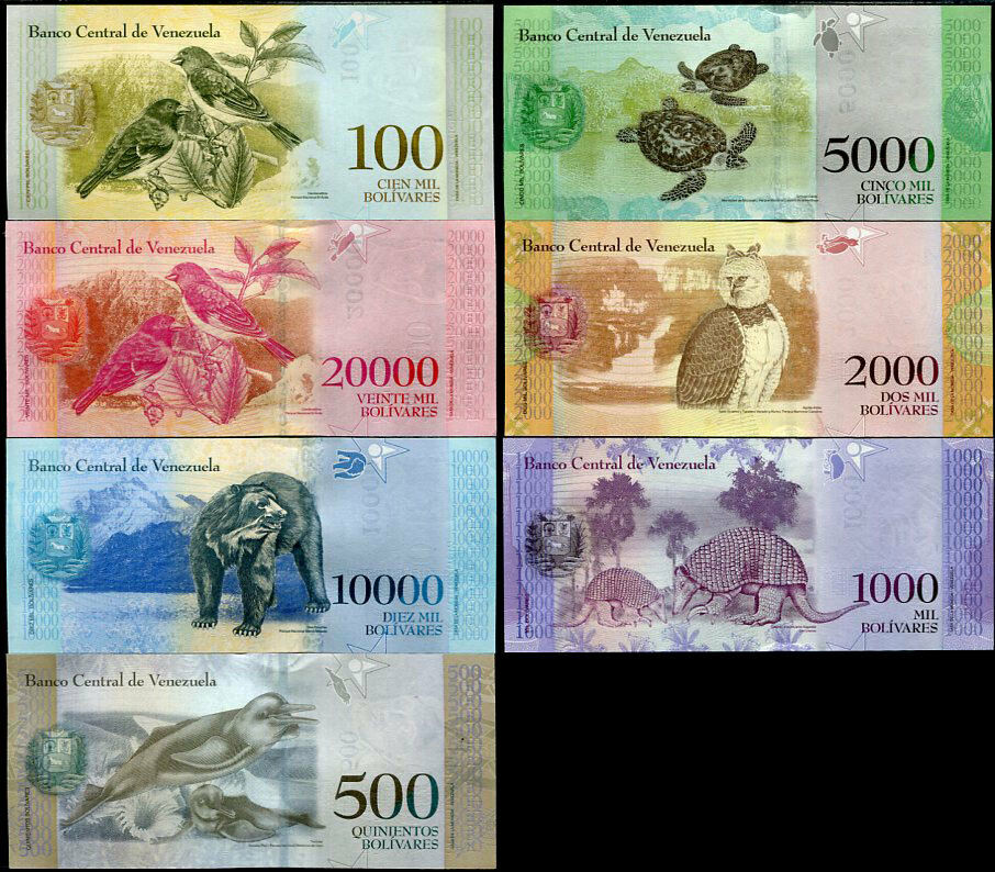 VENEZUELA SET 7 UNC 500 1000 2000 -100,000 BOLIVARES 2017 P 94 - 100