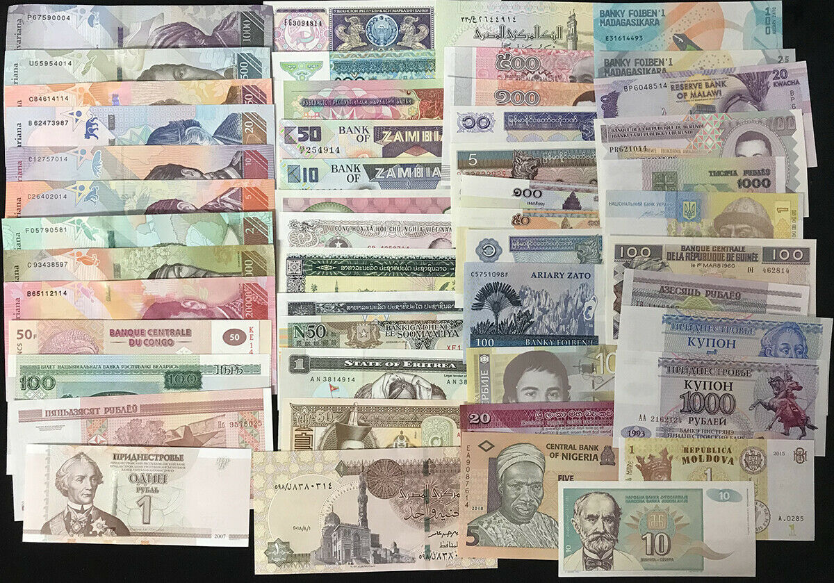 World Banknotes Lot Set 50 Pcs From 27 Countries All UNC