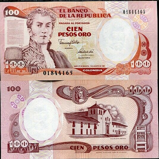 COLOMBIA 100 PESOS 1991 P 426 ABOUT UNC aUNC