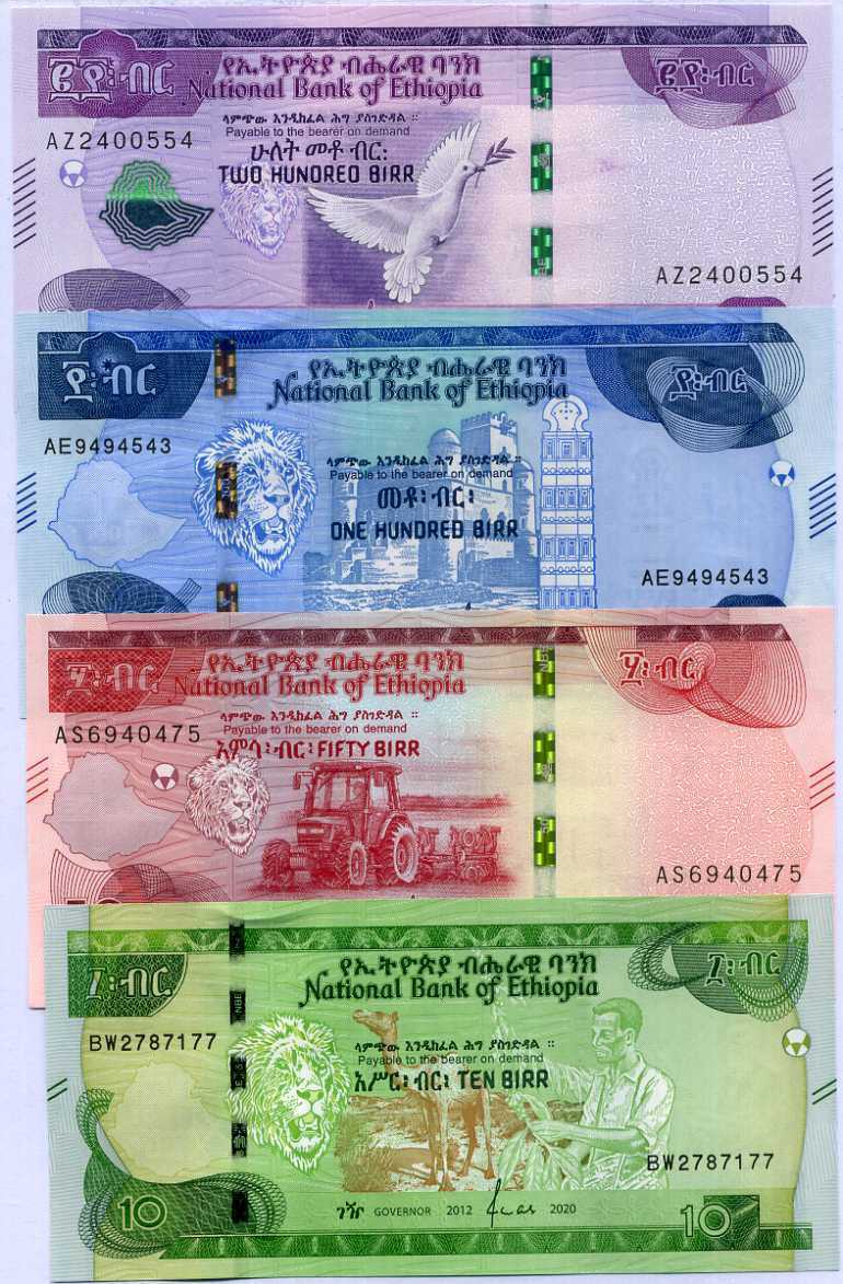 Ethiopia Set 4 Pcs 10 50 100 200 Birr 2012/2020 P 53 54 55 56 UNC