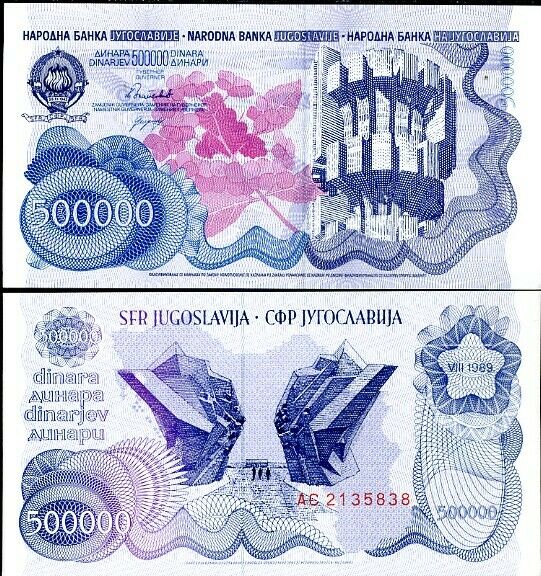 Yugoslavia 500000 Dinara 1989 P 98 UNC