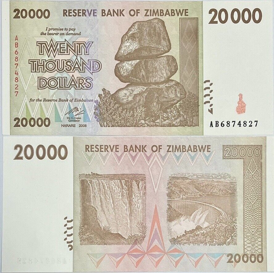 Zimbabwe 20000 Dollars 2008 P 73 UNC