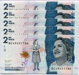 Colombia 2000 Pesos 2018 P 458 UNC Lot 5 Pcs