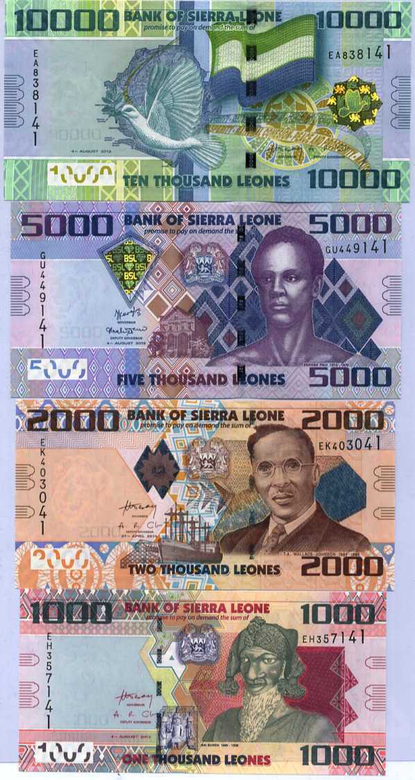 SIERRA LEONE SET 4 UNC 1000 2000 5000 10000 LEONE 2010 2015 P 30 31 32 33
