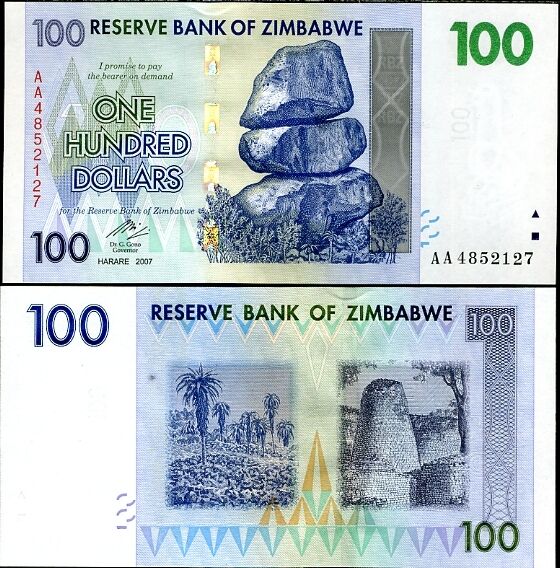 Zimbabwe 100 Dollars 2007 P 69 UNC