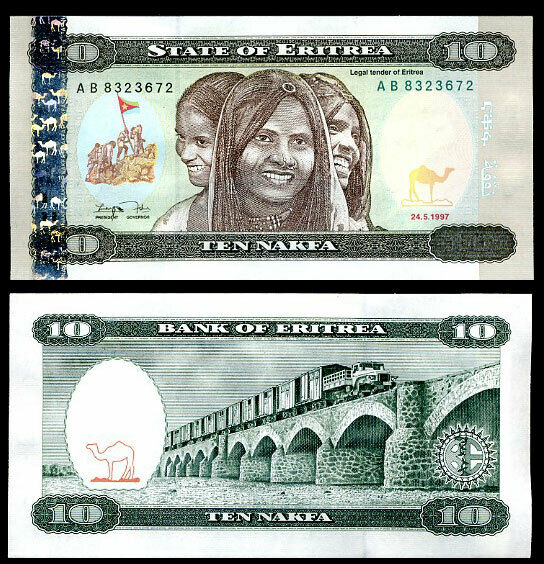 Eritrea 10 Nakfa 1997 P 3 UNC Lot 10 Pcs 1/10 Bundle