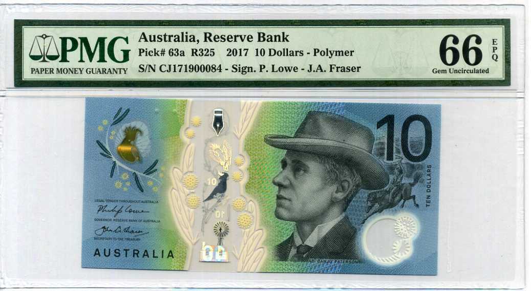 Australia 10 Dollars 2017 P 63 New Polymer Gem UNC PMG 66 EPQ