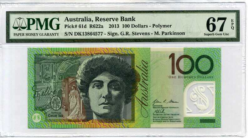 Australia 100 Dollars 2013 P 61 Superb Gem UNC PMG 67 EPQ High