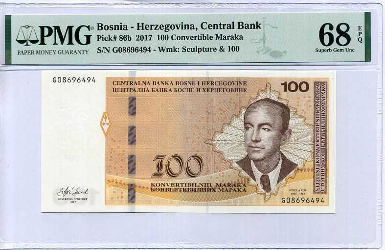 BOSNIA 100 CONVERTIBLE MARAKA 2017 P 86 b SUPERB GEM UNC PMG 68 EPQ TOP