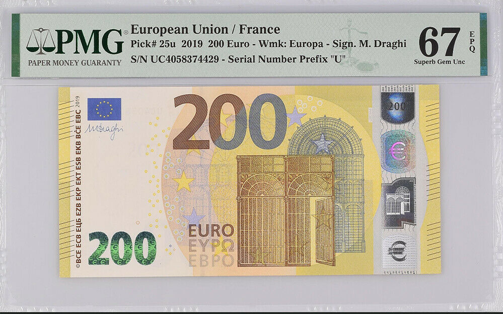 Euro 200 Euro 2019 P 25 U France Superb Gem UNC PMG 67 EPQ