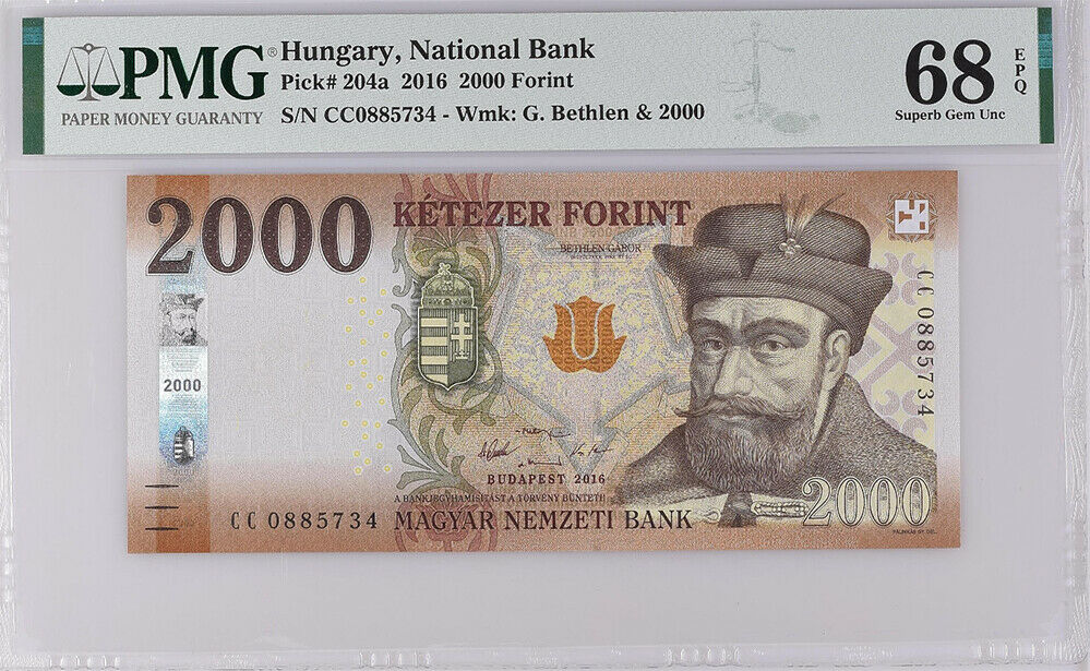 Hungary 2000 Forint 2016 P 204 a Superb Gem UNC PMG 68 EPQ Top Pop