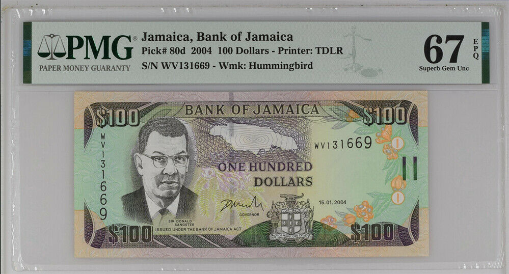 Jamaica 100 Dollars 2004 P 80 D Superb GEM UNC PMG 67 EPQ High