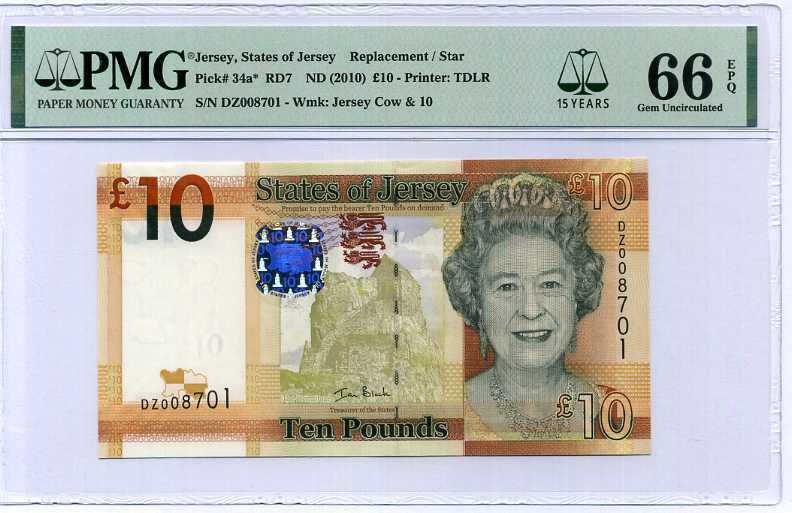 JERSEY 10 POUNDS 2010 P 34* Replacement 15TH GEM UNC PMG 66 EPQ