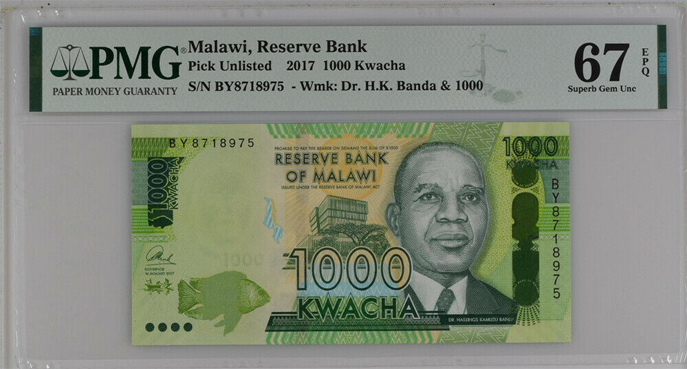 Malawi 1000 Kwacha 2017 P new Superb GEM UNC PMG 67 EPQ