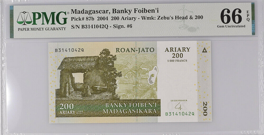 Madagascar 200 Ariary 2004 P 87 b Gem UNC PMG 66 EPQ