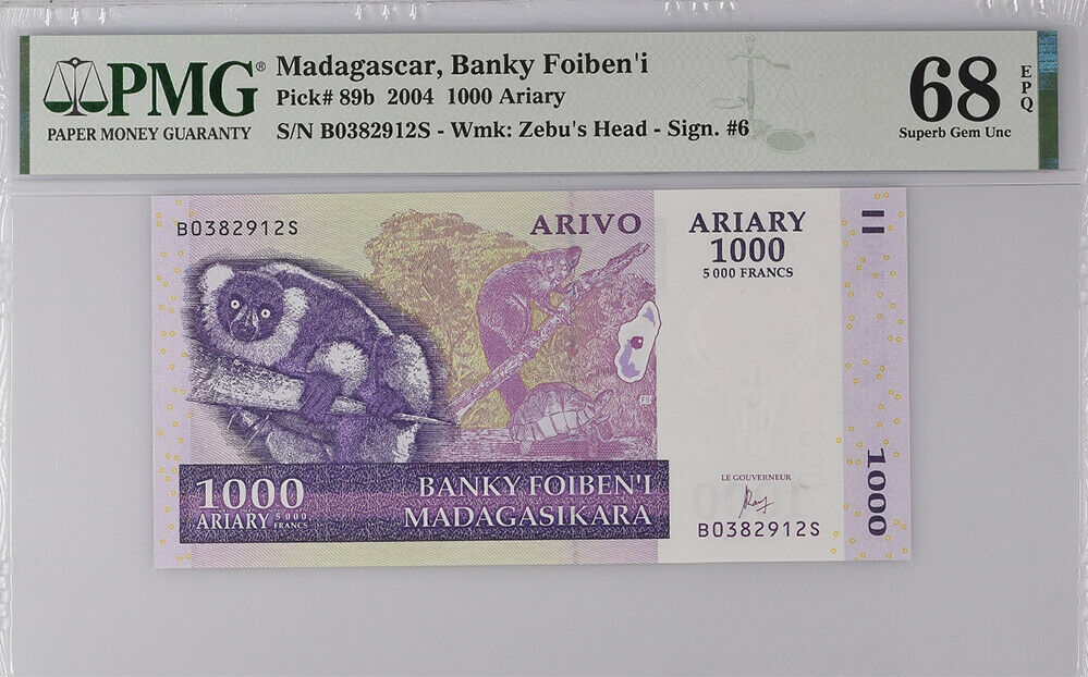 Madagascar 1000 Ariary 2004 P 89 b Superb Gem UNC PMG 68 EPQ