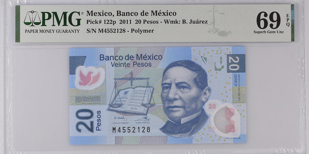 Mexico 20 Pesos 2011 P 122 P Superb Gem UNC PMG 69 EPQ TOP Pop