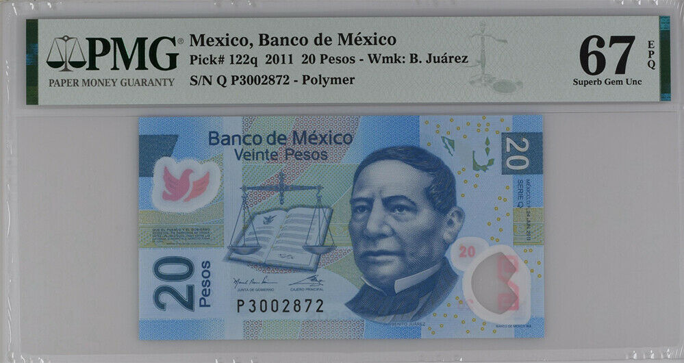 Mexico 20 Pesos 2011 P 122 Q Superb Gem UNC PMG 67 EPQ