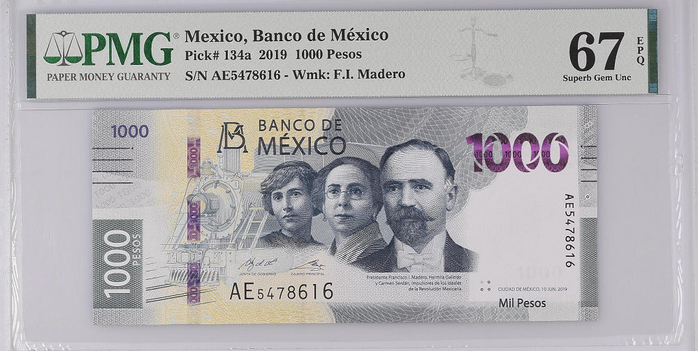 Mexico 1000 Pesos 2019 P 134 a Superb Gem UNC PMG 67 EPQ