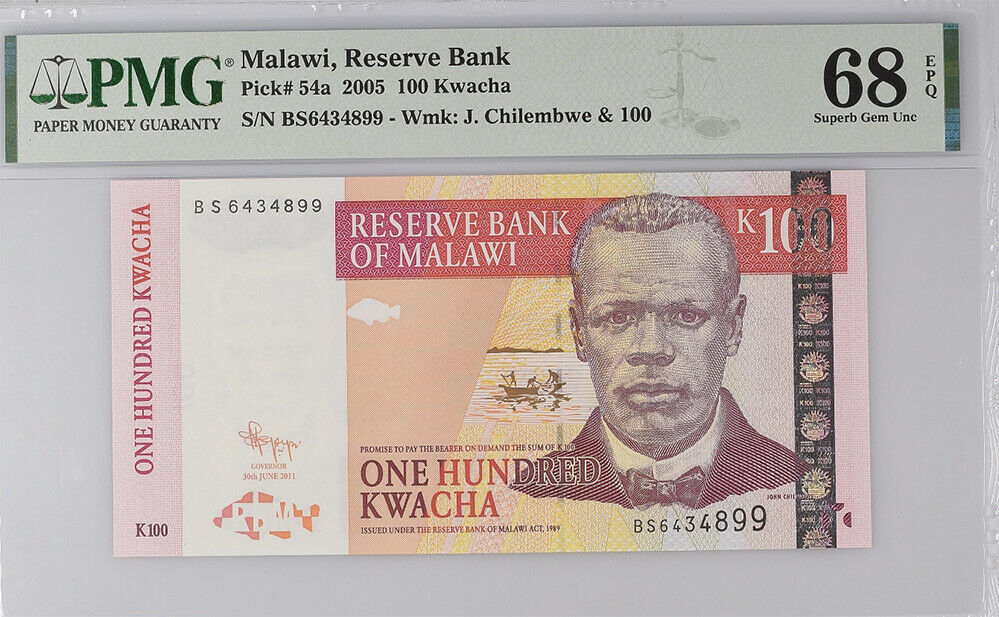 Malawi 100 Kwacha 2005 P 54 a SUPERB GEM UNC PMG 68 EPQ Top