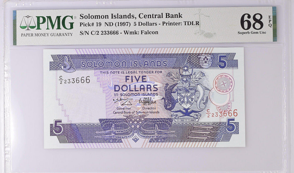 Solomon Islands 5 Dollars nd 1997 P 19 Superb Gem UNC PMG 68 EPQ Top Pop