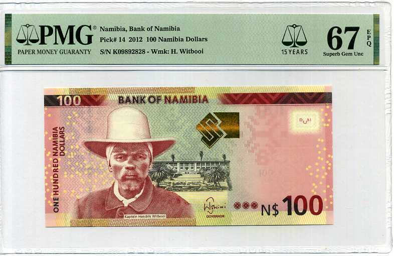 NAMIBIA 100 DOLLARS ND 2012 P 14 15th SUPERB GEM UNC PMG 67 EPQ
