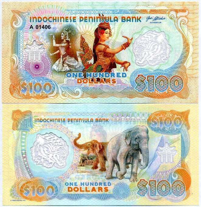 Indochina 100 DOLLARS 2021 Polymer Cambodia Dancer, Elephant