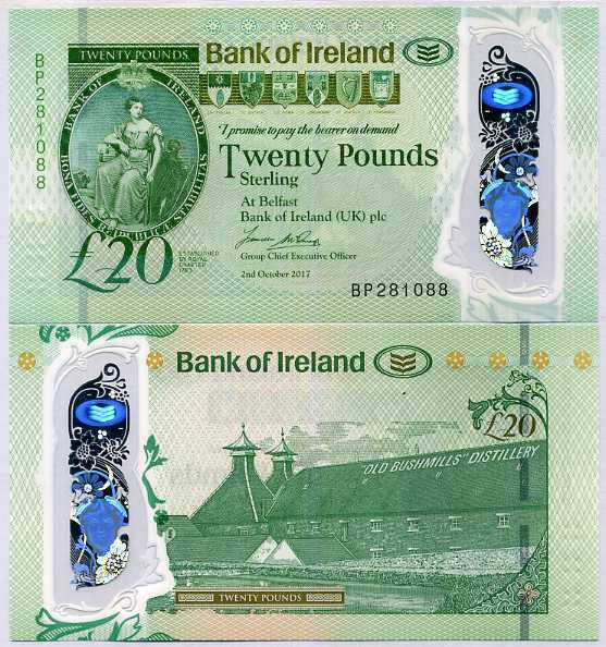 Northern Ireland 20 Pounds 2017 / 2020 Bank of Ireland BOI P 92 Polymer UNC