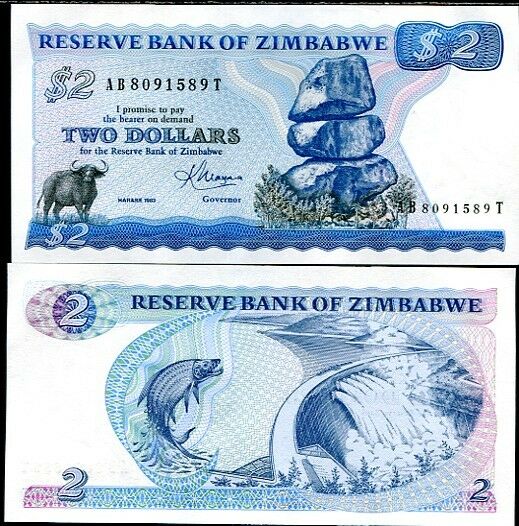 ZIMBABWE 2 DOLLAR 1983 P 1 b UNC