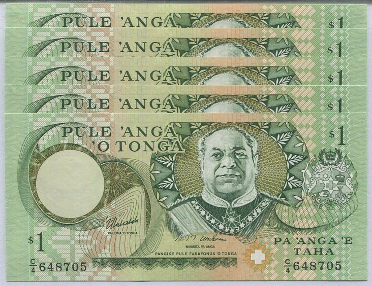 Tonga 1 Pa'anga 1995 P 31 d UNC Lot 5 PCS