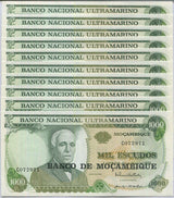 Mozambique 1000 Escudos 1972/1976 P 119 UNC Lot 10 PCS