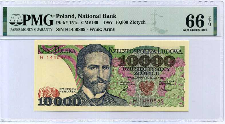 Poland 10000 Zlotych 1987 P 151 a Gem UNC PMG 66 EPQ
