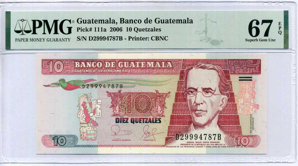 Guatemala 10 Quetzales 2006 P 111 a Superb Gem UNC PMG 67 EPQ