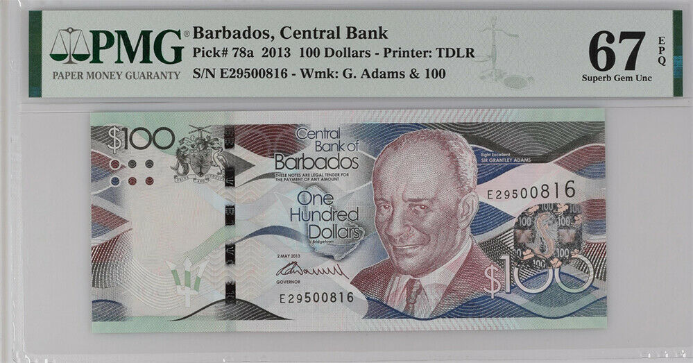Barbados 100 Dollars 2013 P 78 a Superb GEM UNC PMG 67 EPQ