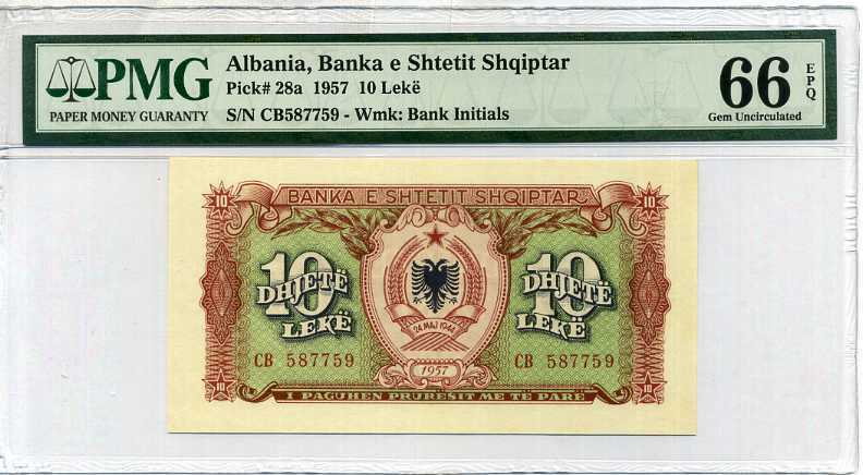 Albania 10 Leke 1957 P 28 Gem UNC PMG 66 EPQ HIGH