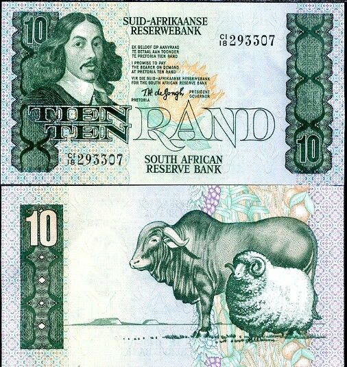 SOUTH AFRICA 10 RAND 1979-81 P 120 SIGN 5 UNC