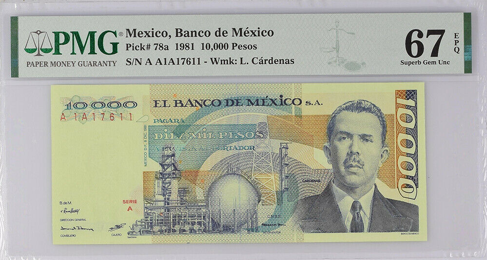 Mexico 10000 Pesos 1981 P 78 a Superb Gem UNC PMG 67 EPQ Top Pop