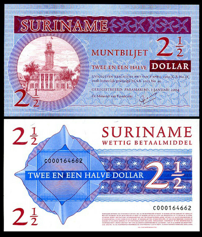 SURINAME 2 1/2 , 2.5 DOLLAR 2004 P 156 UNC