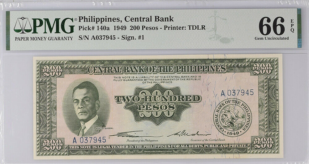 Philippines 200 PESOS 1949 P 140 GEM UNC PMG 66 EPQ HIGH